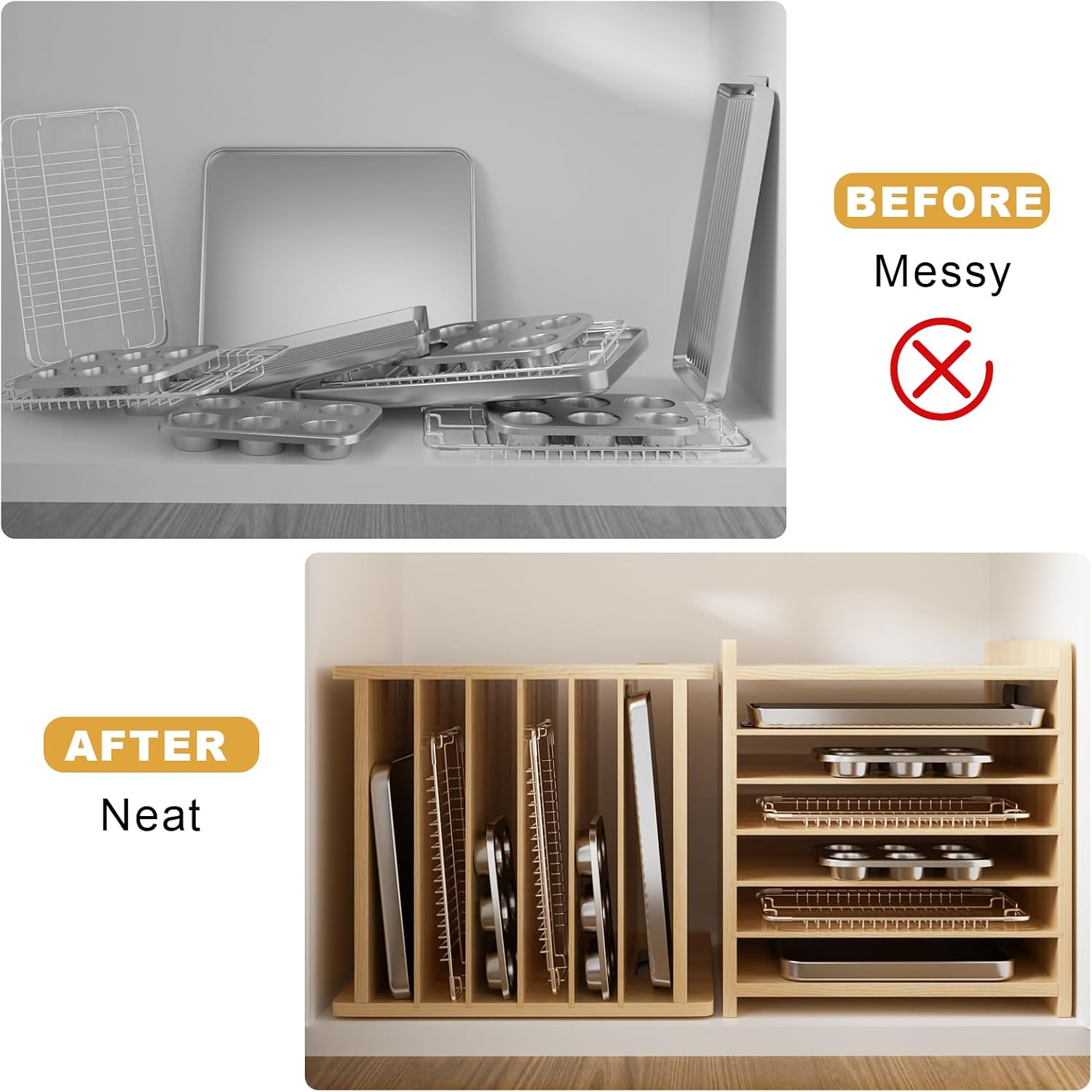 Organizzatore Divisorio in Leg - Kitchen Cabinet Baking Sheet Organizer recensione e prezzo